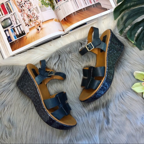 Kork-Ease Shoes - Kork-Ease Navy Leather Ankle Strap Wedge Sandal 9